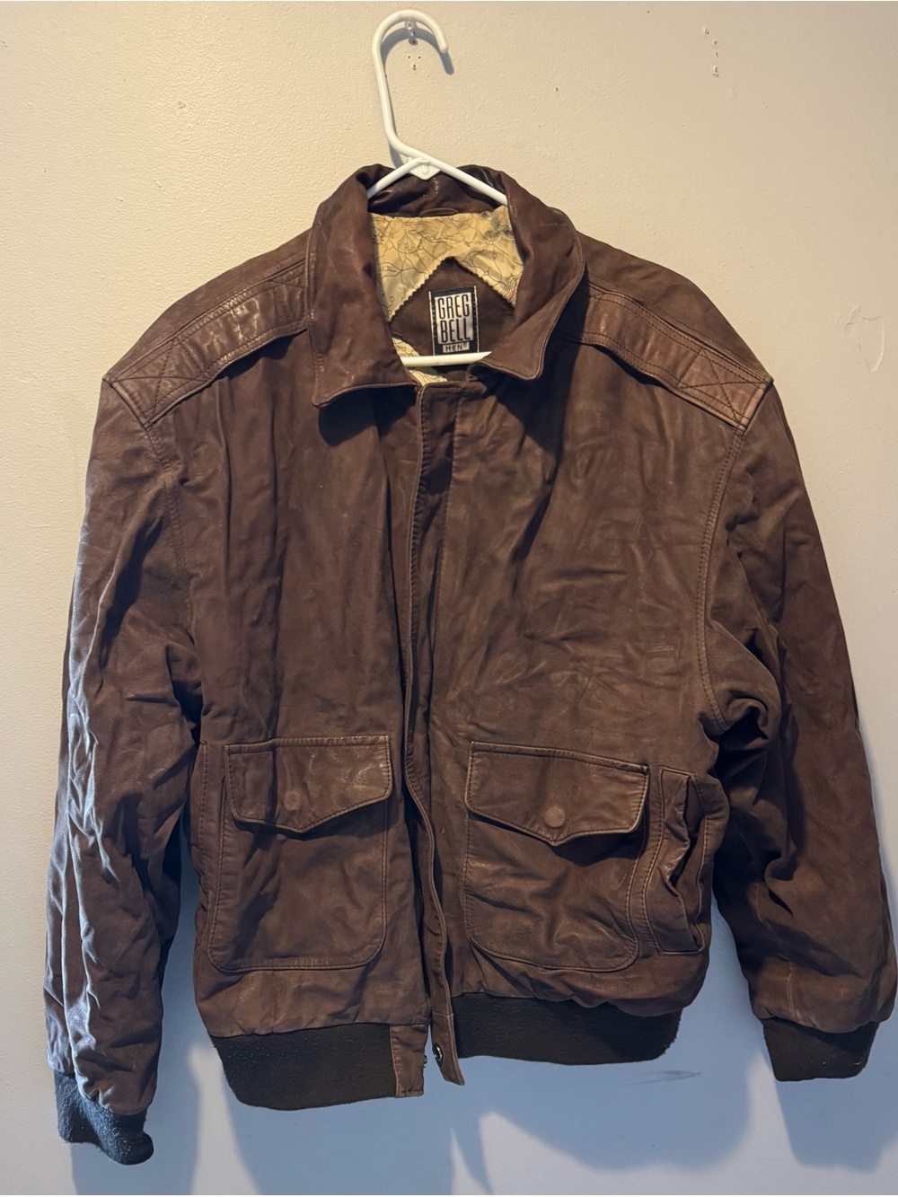 Brown Leather Bomber Jacket - Men